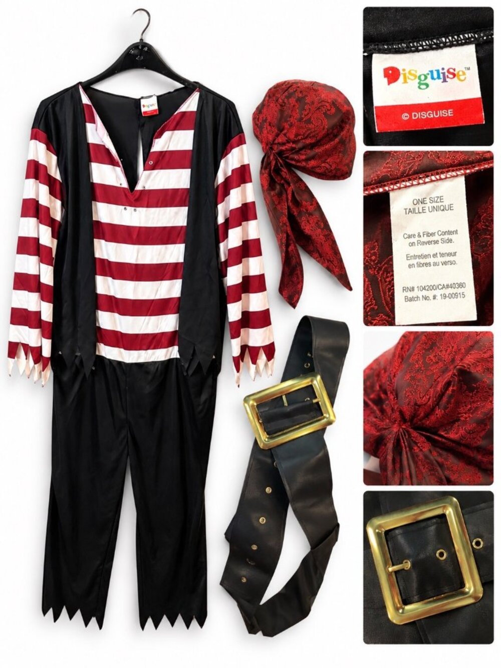 Vintage Disguise Pirate Costume Jumpsuit with Vest & Paisley Bandana